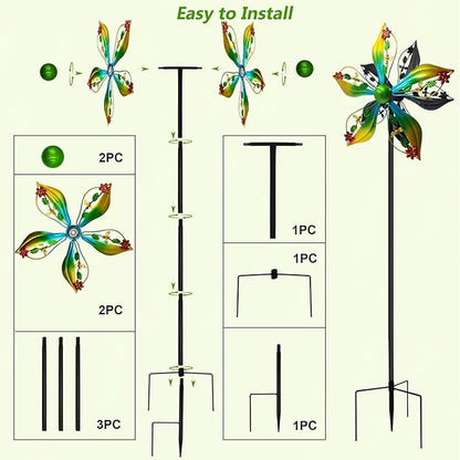Wind Spinners Outdoor,Kinetic Wind Sculptures & Spinners, 57" Double-Side Metal Wind Spinner for Yard and Garden, Lawn Art Decorations Flower & Bee