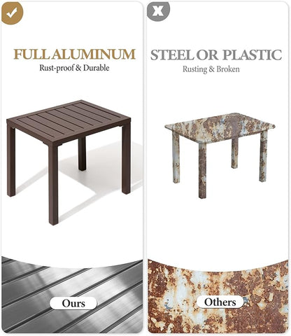 Crestlive Products Outdoor Side Table Set of 2, Aluminum Rectangular Side/End Table, Small Patio Coffee Bistro Table for Outdoor Indoor (Brown)
