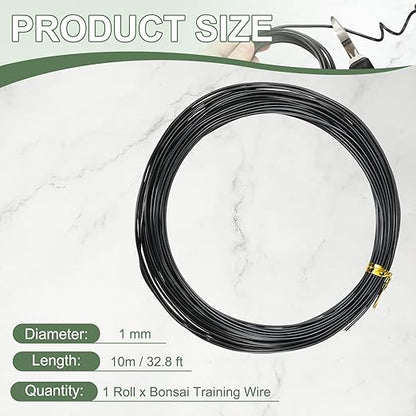 Bonsai Training Wire, 1mm x 32.8 ft Anodized Aluminum Floral Plant Training Wire Bendable Metal Stems Accessories for Gardening Branch Fixing Crafts (Black)