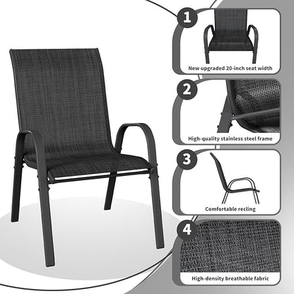 Patio Dining Chairs Set of 2, Outdoor Stackable Chairs, Breathable Seat and Alloy Steel Frame Fit for Backyard,Garden,Porch, Lawn，Poolside (Dark Grey)