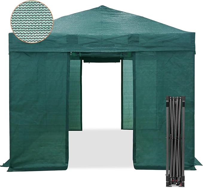 EAGLE PEAK 10x10 Walk in Shade Cloth Cover Greenhouse Instant Pop up Portable Gardening Green House with Mesh Cover, Roll up Doors, Green