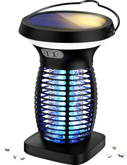 Solar Bug Zapper Outdoor, Mosquito Zapper Outdoor Waterproof Electric Rechargeable Fly Zapper with Solar Panel, 4200V Fly Trap Indoor for Home Backyard, Patio, Garden, Camping
