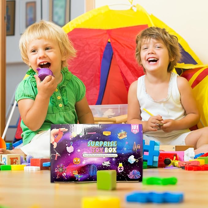 101-Piece Fidget Toy Variety Pack for Kids - Sensory Toys Bulk Set with Stress Balls, Pop Tubes, Squishies & More - Classroom Prizes, Party Favors, and Gifts for Boys & Girls