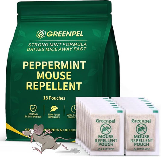 Rodent and Mice Repellent Indoor, Upgrade 18-Pack Mouse Peppermint Oil Pouches for Squirrel, Rat Repellent for Outside, Mouse Control for Indoor/Outdoor, Pet Safe Rodent Deterrents for Home