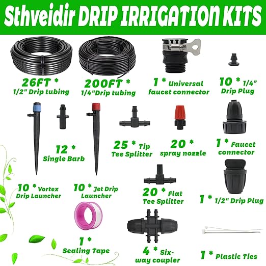 226 Ft Drip Irrigation System Watering System for Outdoor Plants, Greenhouse Sprinkler System Kits, Garden Raised Bed Irrigation Drip Irrigation Kits with 1/2 in,1/4 in Hose
