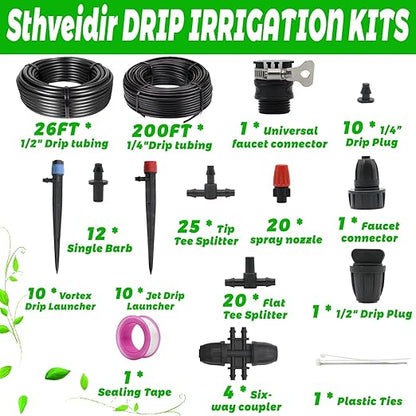 226 Ft Drip Irrigation System Watering System for Outdoor Plants, Greenhouse Sprinkler System Kits, Garden Raised Bed Irrigation Drip Irrigation Kits with 1/2 in,1/4 in Hose