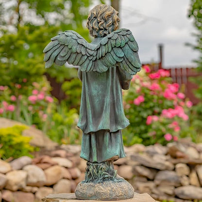 Zaer Ltd. 39" Tall Magnesium Angel Statue Figurines for Outdoor and Indoor Use (Reading a Book Symone, Aged Bronze)
