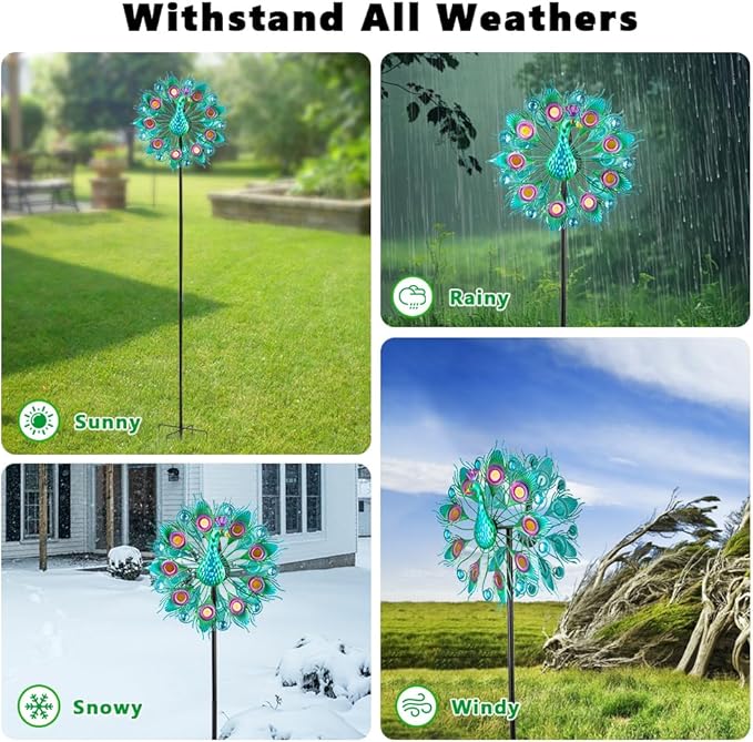Stargarden Wind Spinners Outdoor, Peacock Metal Wind Spinner, 13 Inch Kinetic Wind Sculptures & Spinners, Decorative Waterproof Pinwheels for Yard and Garden Decor