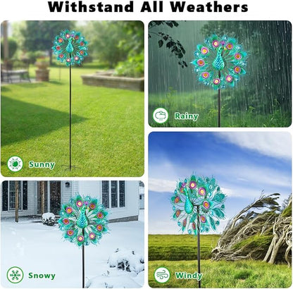 Stargarden Wind Spinners Outdoor, Peacock Metal Wind Spinner, 13 Inch Kinetic Wind Sculptures & Spinners, Decorative Waterproof Pinwheels for Yard and Garden Decor
