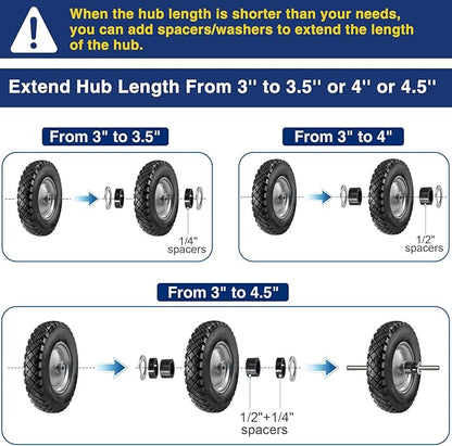 MaxAuto Wheelbarrow Tires 4.80 4.00-8 Flat-Free 4.80/4.00-8 Tire and Wheel w/Grease Fitting, 3" Centered Hub, 3/4" Bearings, 4.80 4.00-8 Tire for Hand Truck, Trolley, Garden Cart, Wagons, Gray