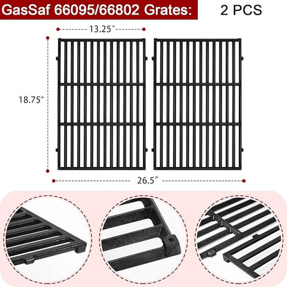 GasSaf 18.75" Grill Grates for Weber Genesis II/LX 300 Grills, Cast Iron Grates for Genesis II E/S 310 315 320 325 340, Replacemenet Parts for Weber 66095 66802 66805 (18.75"x13.25" Each), 2-Pack