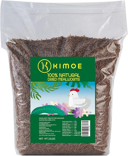 kimoe Bulk Dried Mealworms 10LB 100% Natural Non-GMO Dried Mealworms -High-Protein for Birds, Chicken，Ducks