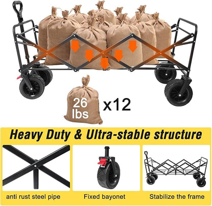 Beach Cart Large Capacity, Heavy Duty Folding Wagon Portable, Collapsible Wagon for Sports, Shopping, Camping Collapsible Foldable cart(440 LBS Capacity)