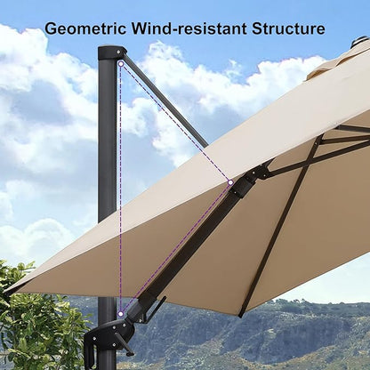 PURPLE LEAF 9' X 12' Left-right Tilt Patio Umbrella Outdoor Cantilever Swivel Rectangle Umbrella with Tilt Aluminum Offset Umbrella with 360-degree Rotation for Garden Deck Pool Patio Beige