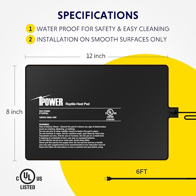 iPower 8 by 12-Inch 16W Reptile Heat Mat, LCD Digital Aquarium Thermometer, Under Tank Warmer Terrarium Heat Pad for Turtles Lizards Frogs and Other Small Animals, Multi Sizes