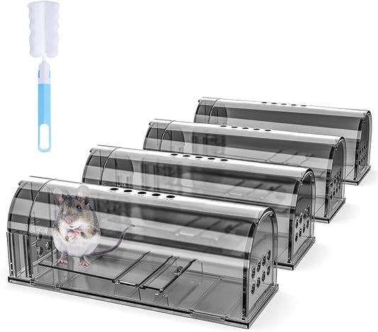 4 Pcs Humane Mouse Traps No Kill, Live Mouse Traps Indoor for Home, Reusable Mice Small Rat Trap Catcher for House & Outdoors(Grey)