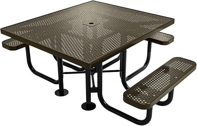 COATEDOUTDOORFURNITURE Heavy-Duty Portable ADA-Compliant Outdoor Picnic Table with Umbrella Hole, Punched Steel Patio Dining Furniture Made in America (46" Square Top, Textured Gold Vein)