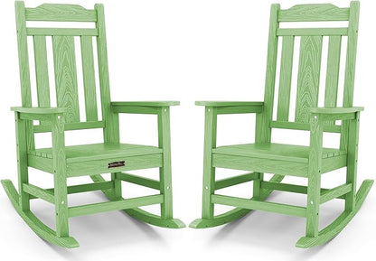 SERWALL Outdoor Rocking Chair Set of 2, Patio Rocking Chairs Set, HDPE Rocking Chair Outdoor for Adults, Heavy Duty Front Porch Rocker, Mint