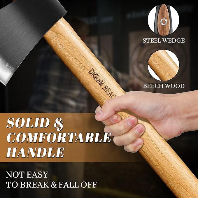 Dream Reach 20.5" Dual-Handed Throwing Axe, Professional Throwing Axes with Wooden Handle, Throwing Hatchet for Adults, Axe Throwing Game