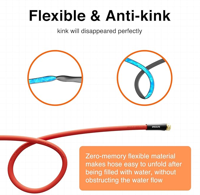 SPECILITE 5/8" Hot/Cold Short Leader Garden Water Hose 5 ft, -50℉-190℉, Flexible & Lightweight Rubber Pipes With 3/4" Brass Fittings for Yard, Outdoor, Farm, Red