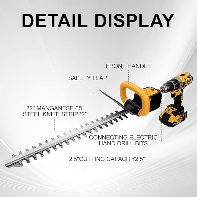 RENYU Portable Hedge Trimmer, 22 Inch Bush Trimmer Drill, 2.5 Inch Cut Capacity for Lawns, Hedges, Electric Hand Drill Not Included