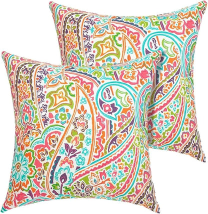 FUNHOME Outdoor Pillow Covers ONLY, No Insert! Pack of 2 Square Throw Pillow Covers, Decorative Water-Repellent Modern Cushion Cases for Sofa Patio Couch Decoration 18 x 18 Inch-Melora Paisley