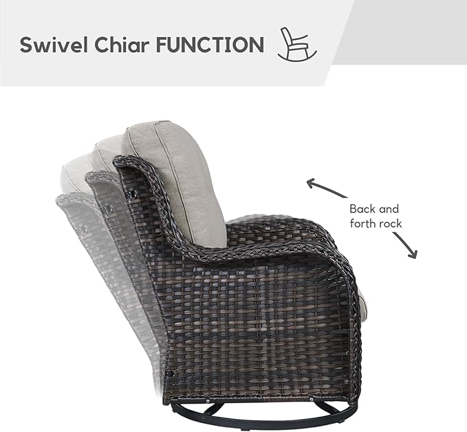 4 Piece Patio Furniture-All-Weather PE Wicker Outdoor Patio Furniture with Swivel Rocker Chairs,Outdoor Couch, Set with Coffee Table-Brown/Beige