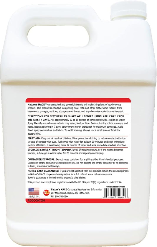 Nature’s MACE Rodent Repellent 1 Gal Concentrate Covers 87,000 Sq Ft, Rodent Repellent Outdoor, Keep Rodents Out of Home, Garage, Attic, Peppermint Spray Blend for Rodents, Safe Around Kids & Pets