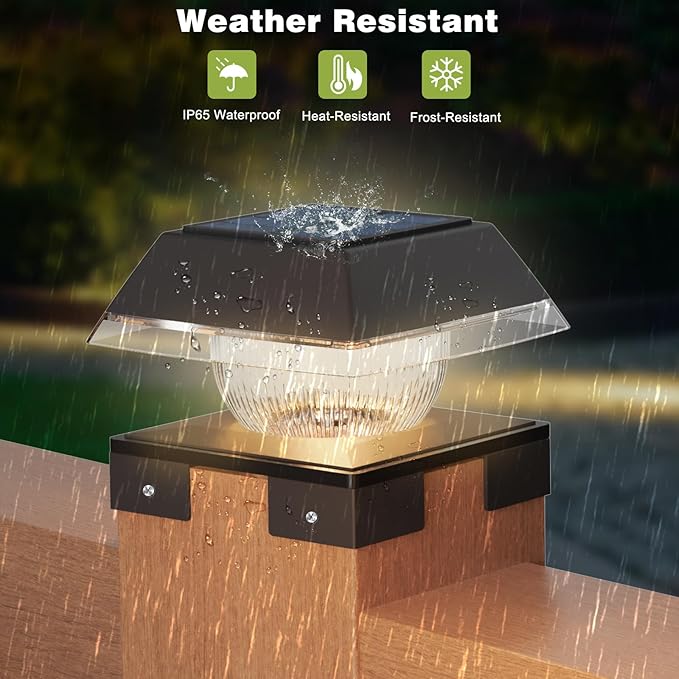 INDARUN Solar Post Cap Lights, Solar Fence Deck Post Lights Outdoor Fit 4x4 5x5 6x6 Wood Posts, Vinyl 4x4 Post Caps, 120 Lumen, Cool White & Warm White, Landscape Lighting for Patio, Porch, Yard