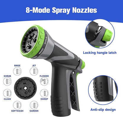 Coil Hose,3/8" EVA Coil Garden Hose 50 FT,Curly Water Hose Lightweight with Brass Connectors,Recoil Garden Hose Includes 8-Pattern Spray Nozzle for Boat, Yard, Patio, Green