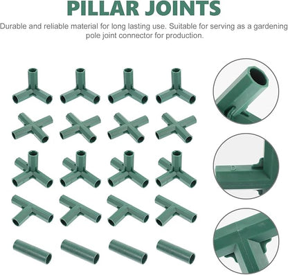 Yardwe 20Pcs Greenhouse Frame Connector, 5 Types Gardening Frame Pipe Fitting Plastic Joint Connectors for Stable Plant Support and Greenhouse Construction, 16mm