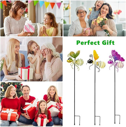Garden Decor for Outside,3 Pcs Insect Garden Decorative Stakes,Glow in The Dark Bee Metal Yard Art,Waterproof Outdoor Spring Lawn Patio Pathway Decoration for Mom,Women,Grandma