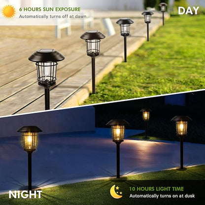 Grand patio Solar Outdoor Lights, 5 Pack, Glass Light Metal Pathway Light, Waterproof Landscape Lighting, Automatic Dusk and Dawn Sensor (Slate Gray)