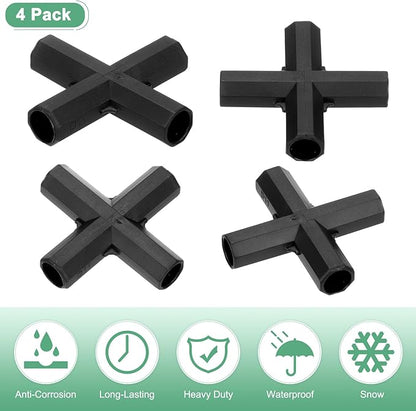12 Pcs 11mm Greenhouse Frame Building Connectors, 4 Way Flat Pipe Fitting for Grape Trellis/Sunscreen Shed/Gardening Plant Stakes, Greenhouse Accessories [Black]