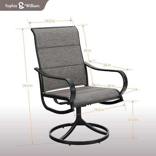 Sophia & William Patio Dining Chairs Metal Swivel Chairs Padded Textilene Set of 2 Outdoor Furniture for Lawn Garden Backyard Weather Resistant