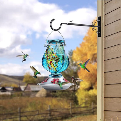 BOLITE Hummingbird Feeder, Hand Blown Glass Hummingbird Feeders for Outdoors Hanging, with Ant Moat and 5 Feeding Ports, 22 Ounces, Blue, Birthday Gifts for Women Men, Gifts for Mom Dad