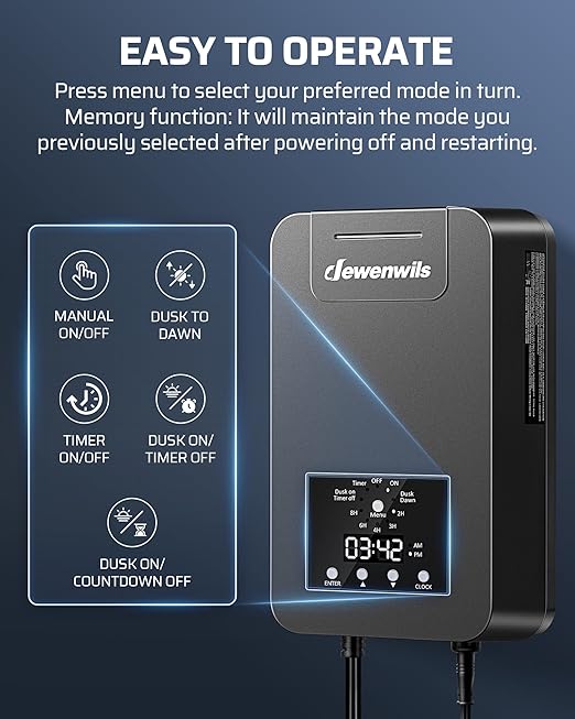 DEWENWILS 300W Low Voltage Landscape Transformer, Outdoor Low Voltage Transformer with Photocell Sensor & Timer, 120V AC to 12V DC, Landscape Lighting Transformer for Spotlight Garden Light Steplight