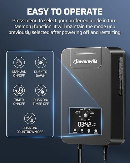 DEWENWILS 300W Low Voltage Landscape Transformer, Outdoor Low Voltage Transformer with Photocell Sensor & Timer, 120V AC to 12V DC, Landscape Lighting Transformer for Spotlight Garden Light Steplight