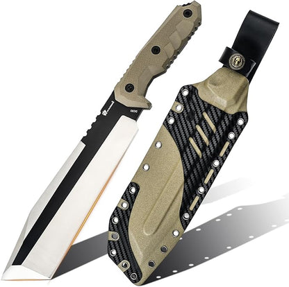 HX OUTDOORS 14 Inch Machete Camping Knife, Premium DC53 Steel Fixed Blade Knife, Kukri Gardening Machete with Kydex Sheath for Yard Work, Cutting Trees, Clearing Brush