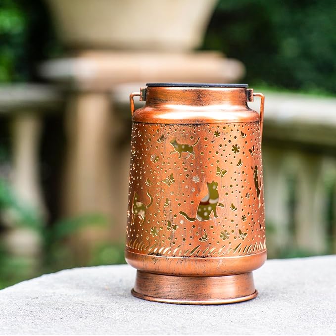 Cat Solar Lanterns Outdoor Waterproof Hanging Solar Lights Cat Gifts for Women Men Metal Decorative LED Lanterns for Yard, Patio, Lawn, Tabletop, Pathway, Landscape, Garden Decor, Cat Lovers Gifts