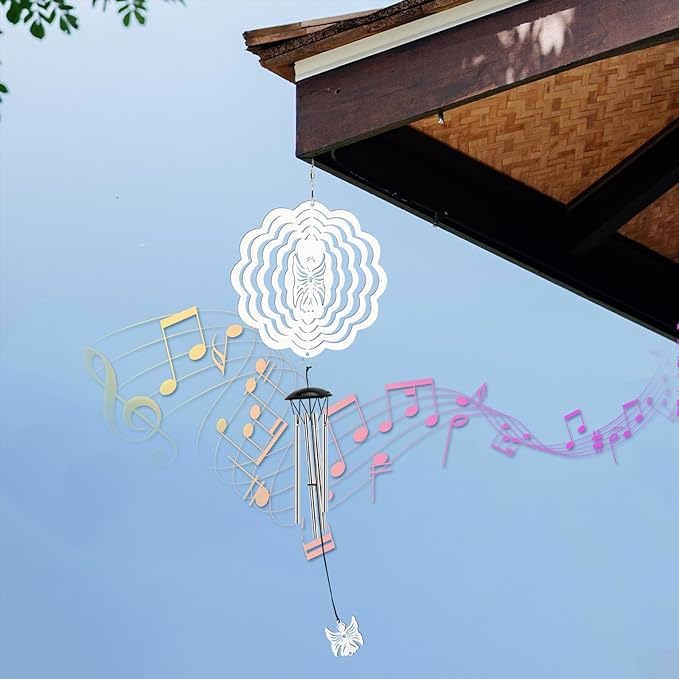 Wind Chimes with Angel Wind Spinner, Outdoor Garden Decor Wind Spinner, Gifts for Women, Mom, Retirement, Teacher, Parents Birthday, Memorial Gift for Garden Porch Patio Home Decor