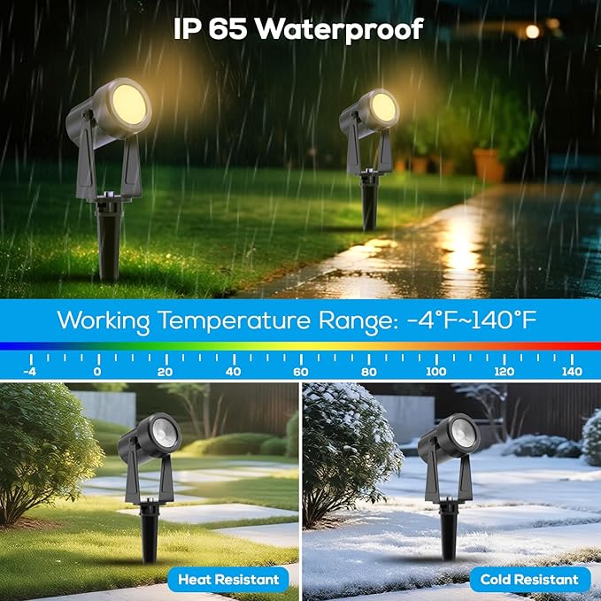 ZYAN Low Voltage Landscape Spotlights LED Landscape Lighting with Sensor, IP65 Waterproof Outdoor Lights for Yard Garden Pathway, Plant Tree Spoltights Dimmable with Timer, Auto ON/Off (4 Pack)