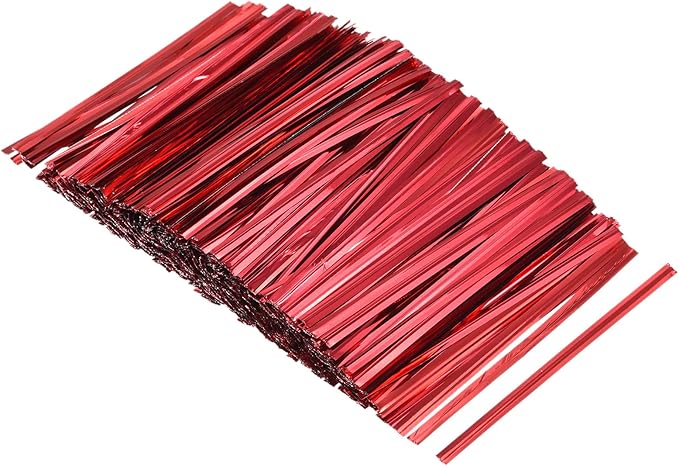 MECCANIXITY Foil Twist Ties 3" 8cm Metallic Plastic Closure Tie for Tying Bread, Candy, Cookies, Gift Bags Arts Crafts Ties Red Pack of 750