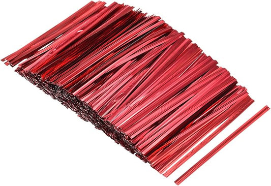 MECCANIXITY Foil Twist Ties 3" 8cm Metallic Plastic Closure Tie for Tying Bread, Candy, Cookies, Gift Bags Arts Crafts Ties Red Pack of 750