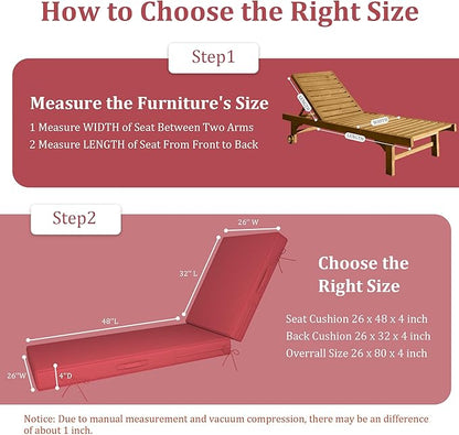 Chaise Lounge Cushions Outdoor Furniture 80 x 26 Inch Patio Lounge Chair Cushions 4'' Thick Waterproof Outdoor Chaise Cushion Weather Resistant Pool Lounger Cushion(Burgundy)