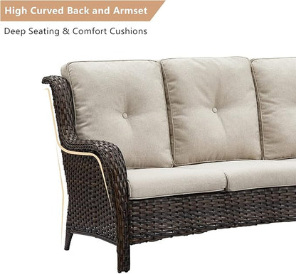 HUMMUH 5 Pieces Outdoor Furniture Set Patio Furniture Wicker Outdoor Sectional Sofa with Swivel Rocker Chairs,Outdoor Ottomans for Patio