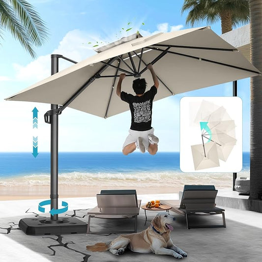 HOTIME10x10ft Patio Umbrella Cantilever Umbrella Double Top - Upgrade and Intensify - 360 Rotation and 5 Angles Adjustment - Aluminum Offset Pool Umbrella Outdoor Umbrellas for Patio Garden Deck Pool