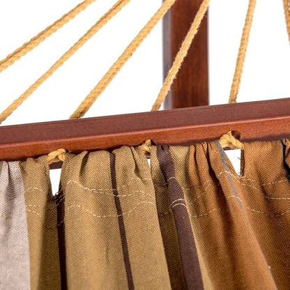 Lazy Daze Hammocks Cotton Fabric Spreader Bar Hammock and 10.5 Ft Wood Arc Hammock Stand Combo, for Indoor, Outdoor, Patio, Garden, Backyard, Khaki and Brown