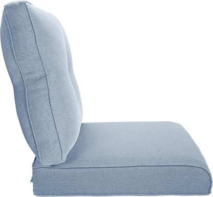 Pop 22x25/22x24 Outdoor Seat Cushions Set of 2 - Comfortable High Back Water-Resistant Patio Wicker Chairs Cushion for Dining Rocker Glider Loveseat Couch Sectional Sofa - Baby Blue/Button