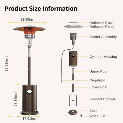EAST OAK 55,000 BTU Propane Patio Heater with Round Table & Stainless Steel Burner, Outdoor Heater with Wheels, Ideal For Large Patios, Gardens, Outdoor Events, and Commercial Use, Bronze